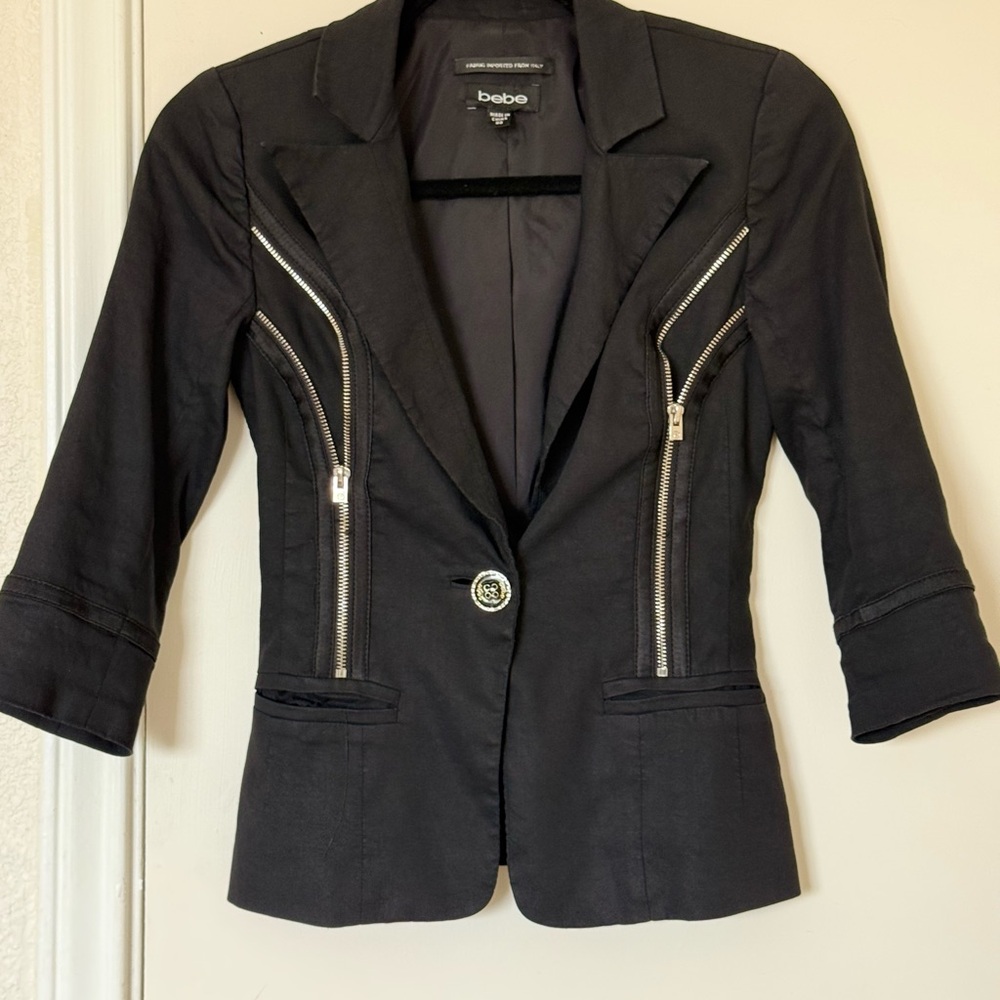 Bebe Black Blazer with Zipper Accents
